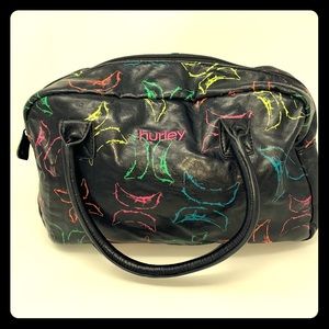 Hurley Patterned Black Vinyl Shoulder Duffel Bag